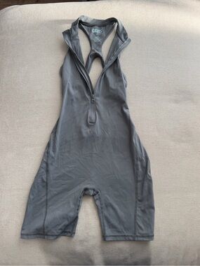 Davis Active Gray Racerback Zip-Front jumpsuit